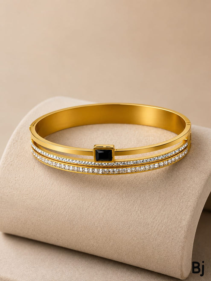 Elegant Gold-Tone Crystal Stone Bracelet – Luxury Layered Bangle