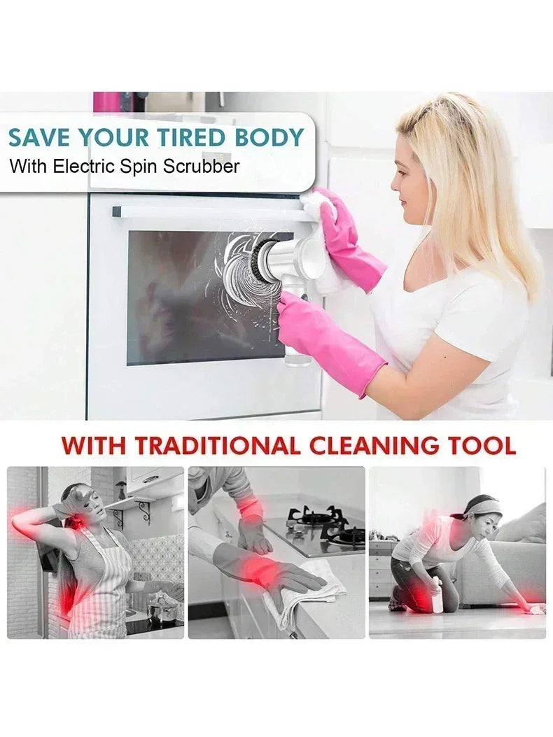 ✨ Cordless Electric Spin Scrubber | Rechargeable 5-in-1 Cleaning Brush for Bathroom, Kitchen & Car