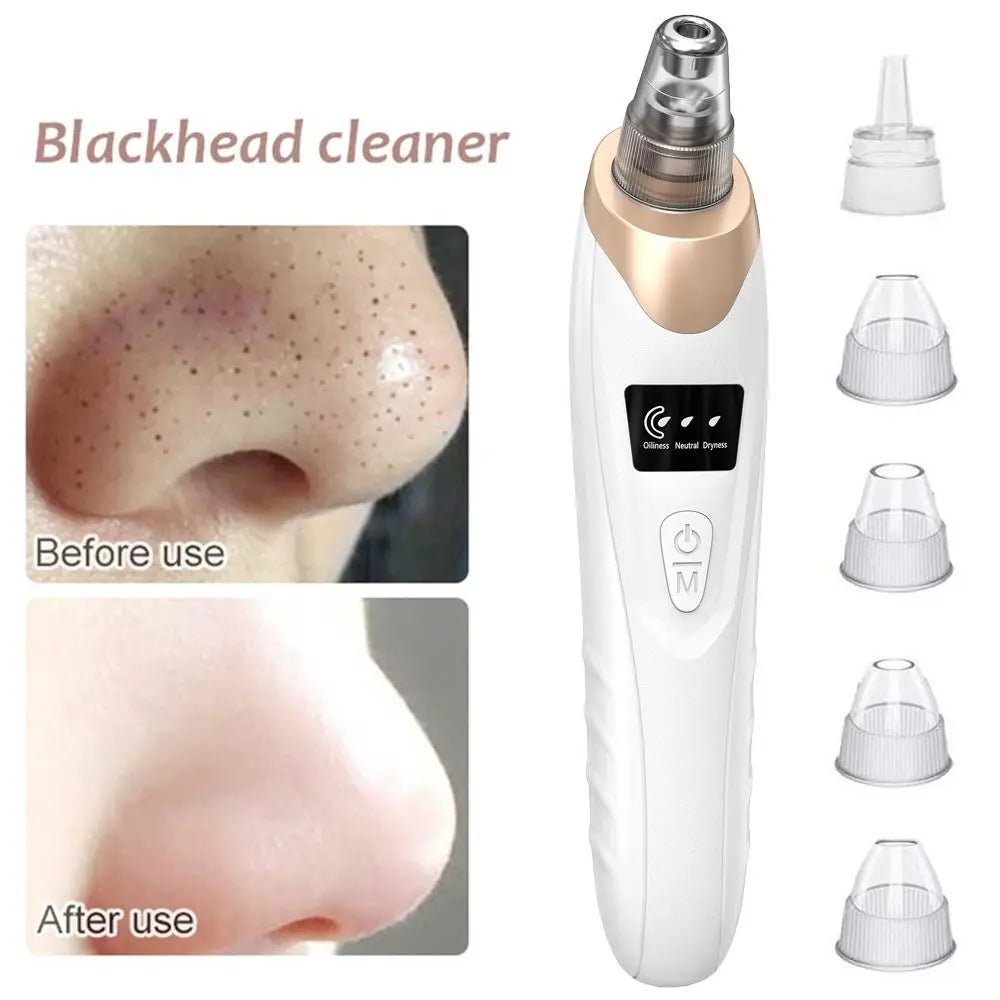 3 Suction Mode Electric Blackhead Remover Deep Cleansing Acne Removal Vacuum Pore Cleaner Comfortable Grip 5 Suction Heads