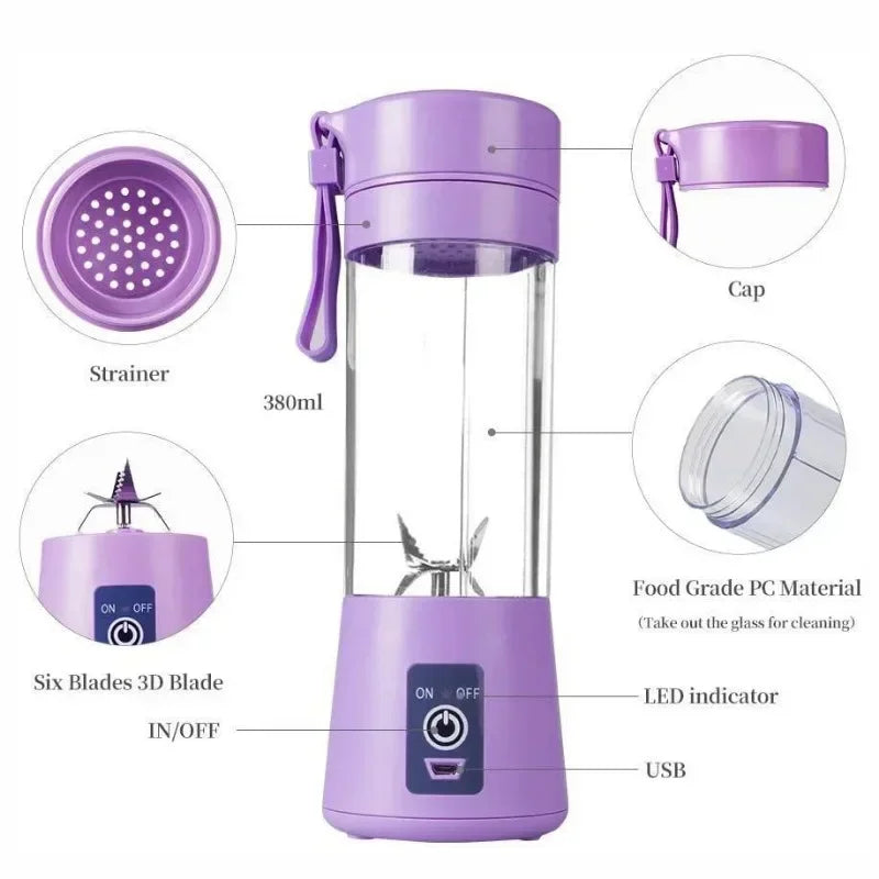 Portable Electric Handheld Blender Rechargeable Fruit Juicer Cup Mini Mixer for Smoothies Milkshakes