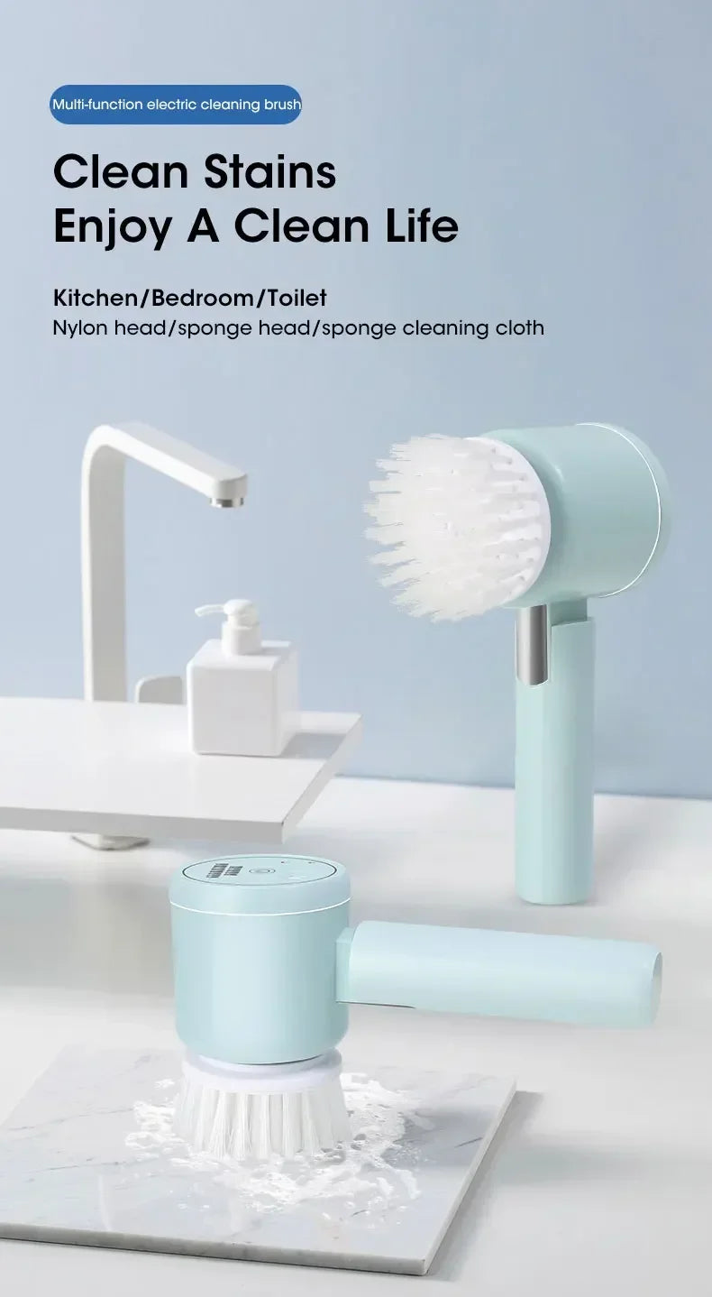 ✨ Cordless Electric Spin Scrubber | Rechargeable 5-in-1 Cleaning Brush for Bathroom, Kitchen & Car