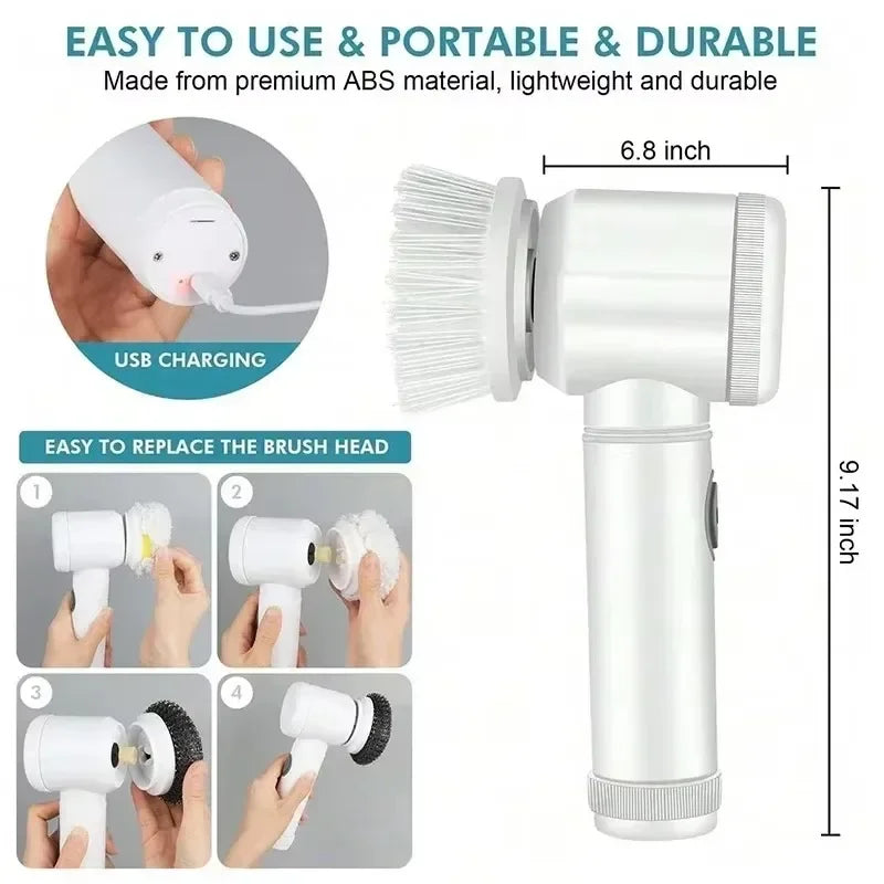 ✨ Cordless Electric Spin Scrubber | Rechargeable 5-in-1 Cleaning Brush for Bathroom, Kitchen & Car