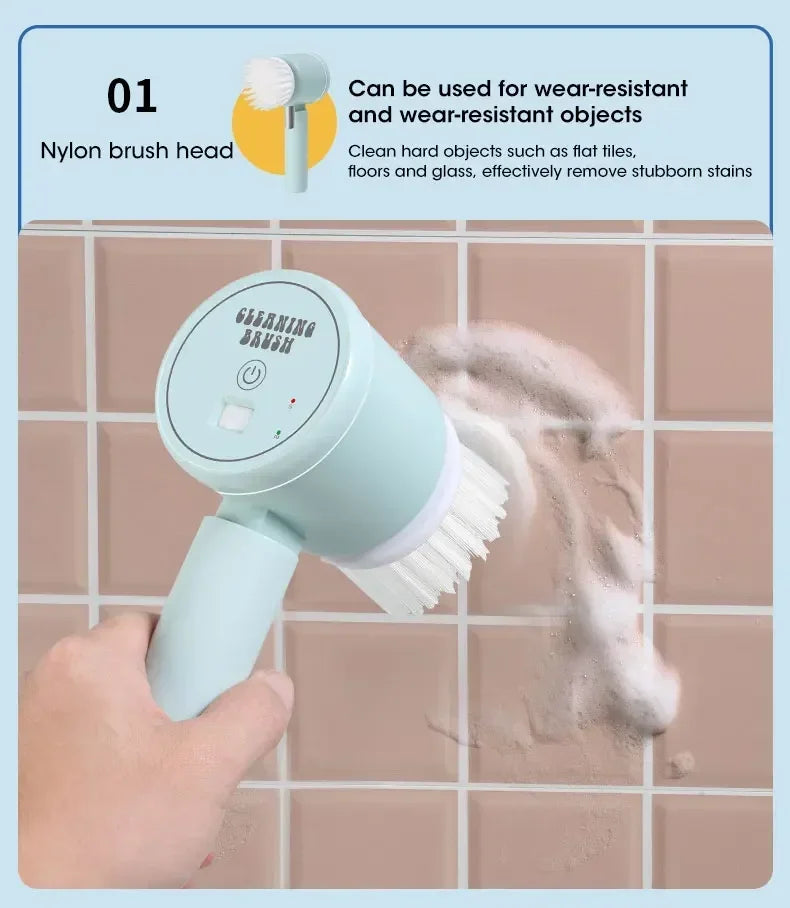 ✨ Cordless Electric Spin Scrubber | Rechargeable 5-in-1 Cleaning Brush for Bathroom, Kitchen & Car