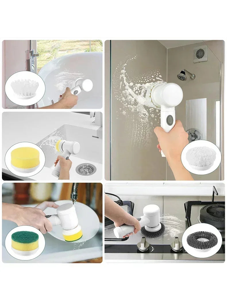 ✨ Cordless Electric Spin Scrubber | Rechargeable 5-in-1 Cleaning Brush for Bathroom, Kitchen & Car