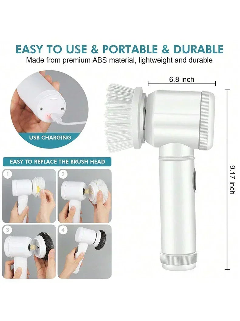 ✨ Cordless Electric Spin Scrubber | Rechargeable 5-in-1 Cleaning Brush for Bathroom, Kitchen & Car