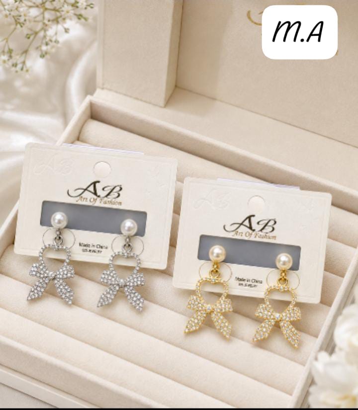 Elegant Heart Bow Pearl Earrings – | Gold & Silver