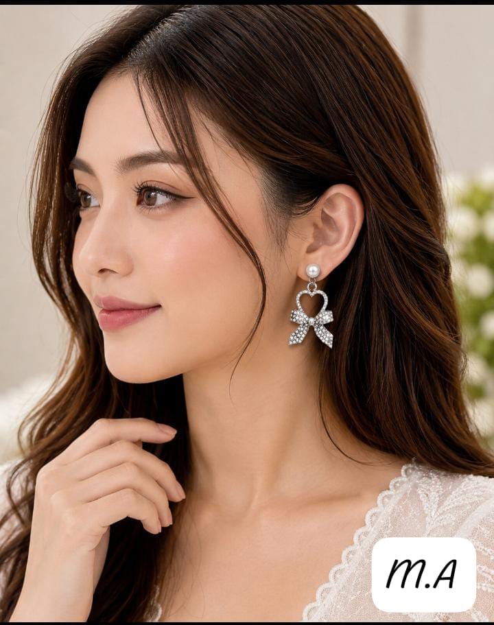 Elegant Heart Bow Pearl Earrings – | Gold & Silver
