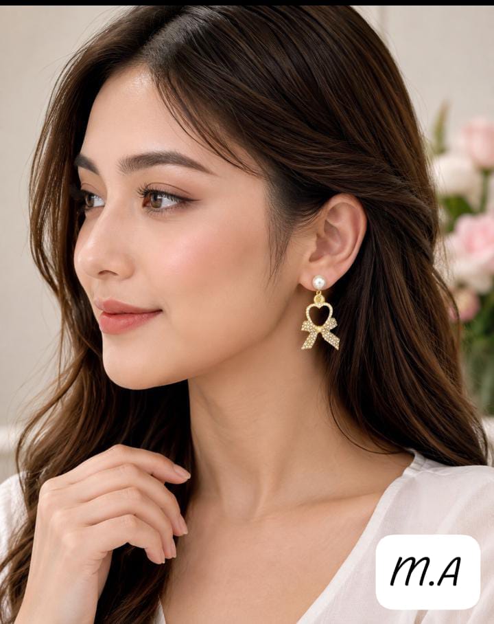 Elegant Heart Bow Pearl Earrings – | Gold & Silver