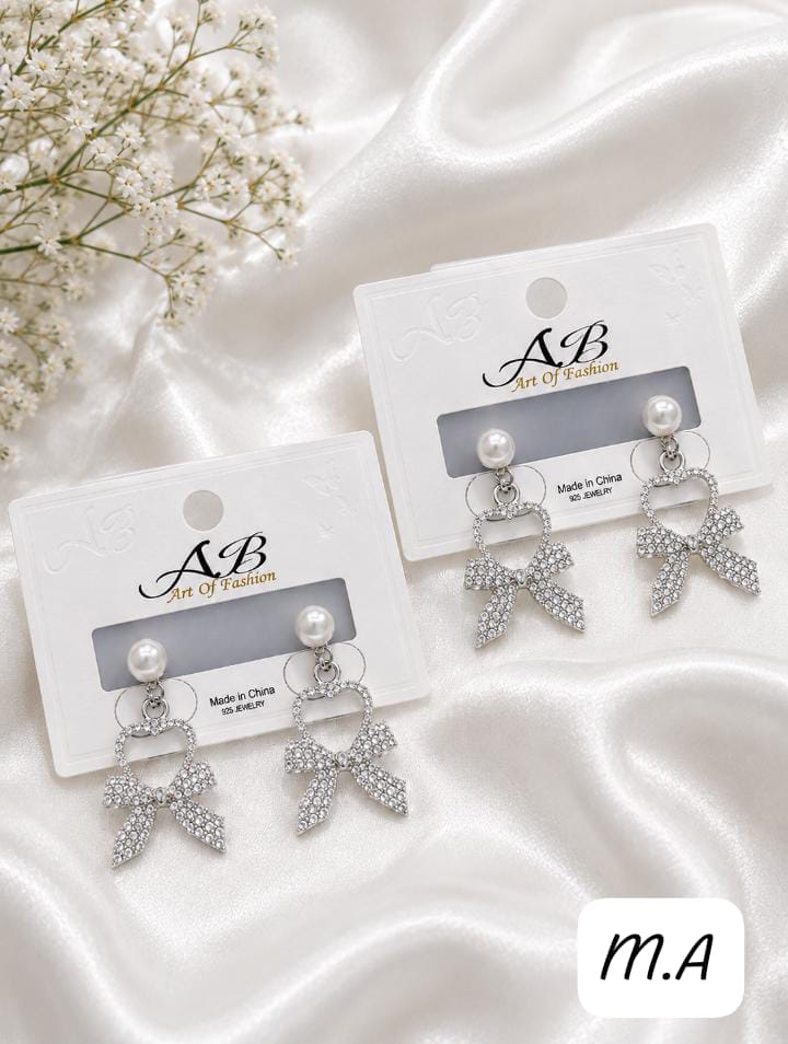 Elegant Heart Bow Pearl Earrings – | Gold & Silver