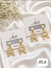 Elegant Heart Bow Pearl Earrings – | Gold & Silver
