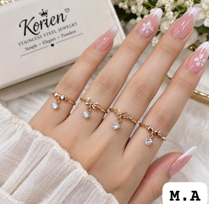 🎀 Elegant Bow Stone Ring – Silver & Golden | Adjustable Fashion Ring