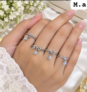 🎀 Elegant Bow Stone Ring – Silver & Golden | Adjustable Fashion Ring
