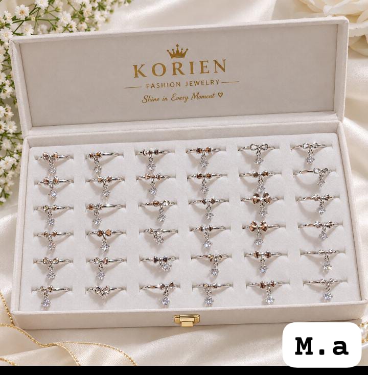 🎀 Elegant Bow Stone Ring – Silver & Golden | Adjustable Fashion Ring