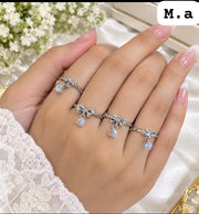 🎀 Elegant Bow Stone Ring – Silver & Golden | Adjustable Fashion Ring