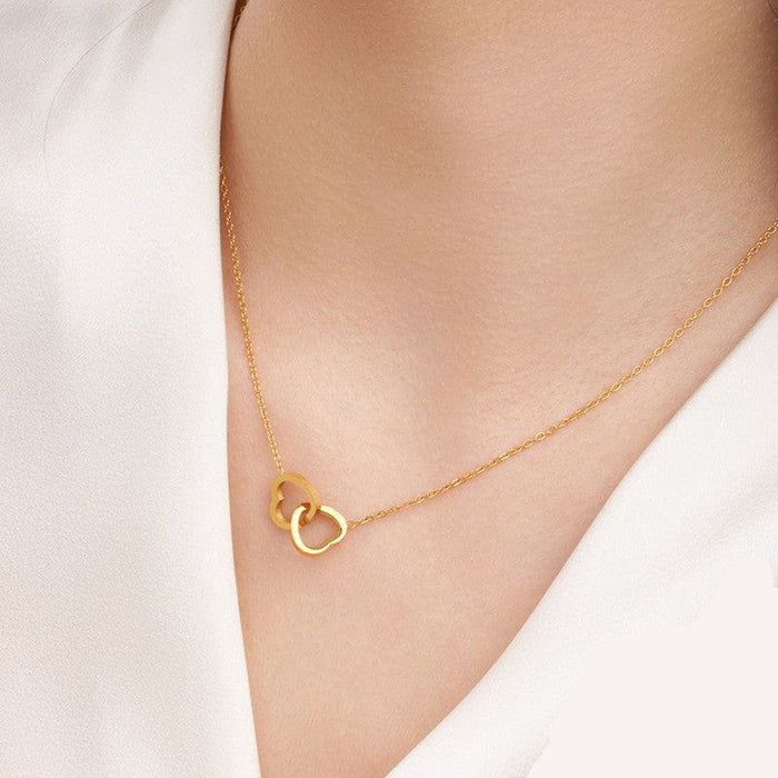 Elegant Double Heart Love Necklace – Minimalist Gold Pendant