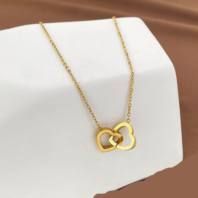 Elegant Double Heart Love Necklace – Minimalist Gold Pendant
