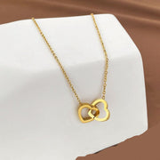 Elegant Double Heart Love Necklace – Minimalist Gold Pendant