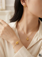 Elegant Rose Flower Jewellery Set – Gold-Tone Necklace, Bracelet & Earrings