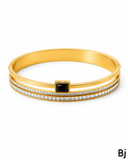 Elegant Gold-Tone Crystal Stone Bracelet – Luxury Layered Bangle