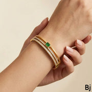 Elegant Gold-Tone Crystal Stone Bracelet – Luxury Layered Bangle