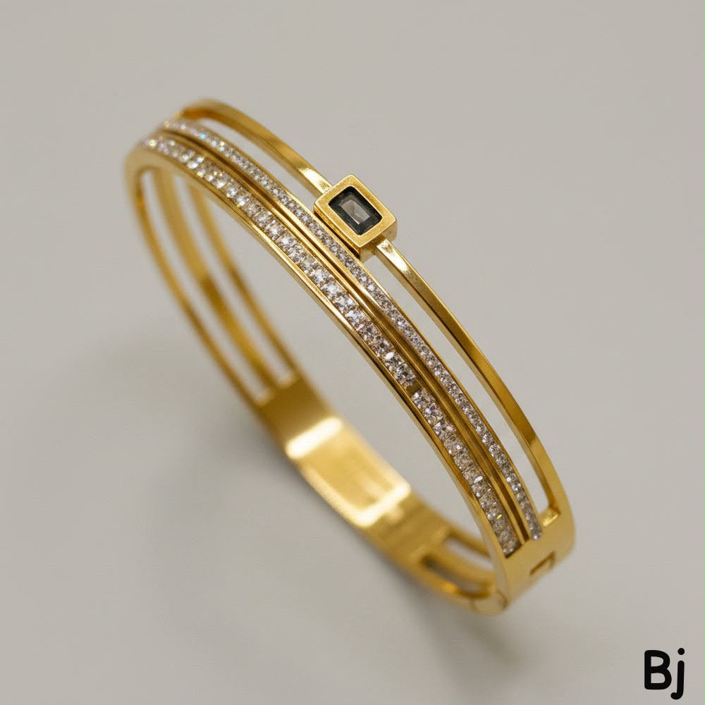 Elegant Gold-Tone Crystal Stone Bracelet – Luxury Layered Bangle