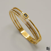 Elegant Gold-Tone Crystal Stone Bracelet – Luxury Layered Bangle