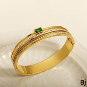Elegant Gold-Tone Crystal Stone Bracelet – Luxury Layered Bangle