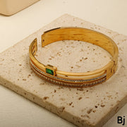 Elegant Gold-Tone Crystal Stone Bracelet – Luxury Layered Bangle