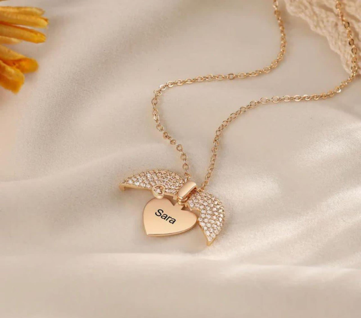 Customized Openable Angel Wings Heart Locket – Personalized Zircon Pendant