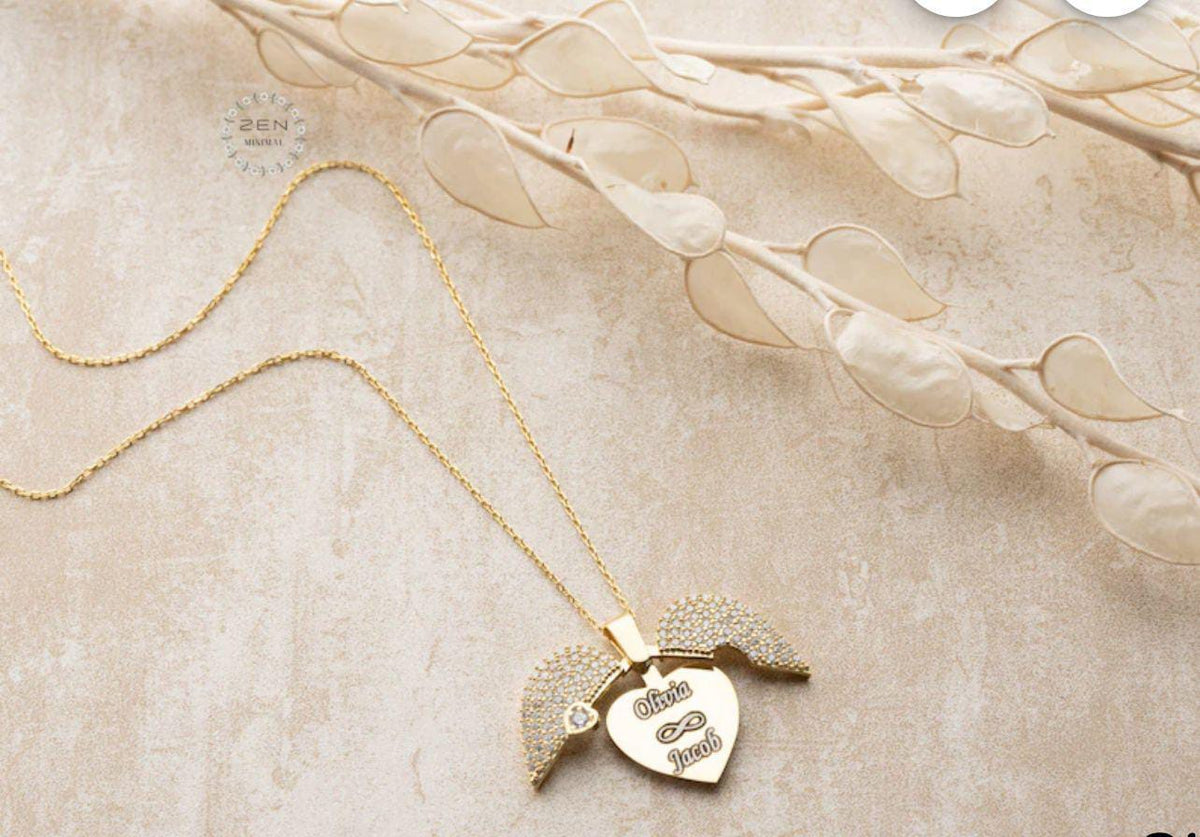 Customized Openable Angel Wings Heart Locket – Personalized Zircon Pendant
