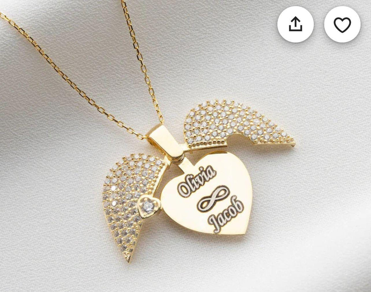Customized Openable Angel Wings Heart Locket – Personalized Zircon Pendant