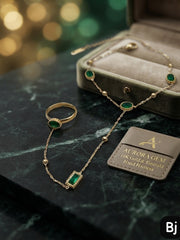 Elegant Gold-Plated Hand Chain Bracelet with Attached Ring (Hathphool Harness)