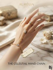 Elegant Gold-Plated Hand Chain Bracelet with Attached Ring (Hathphool Harness)